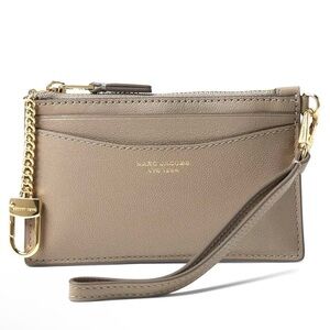Marc Jacobs S176L03FA22 The Top Zip Wristlet Wallet Leather Cement Gold